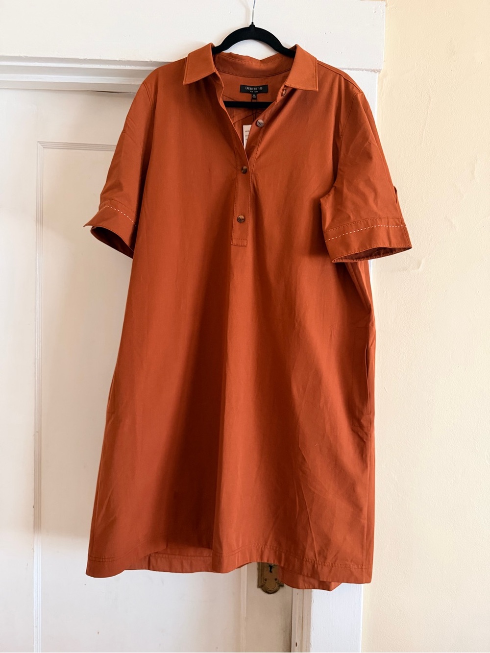 Lafayette 148 New York Ochre Cotton Stretch Shirt Dress Size XL NWT